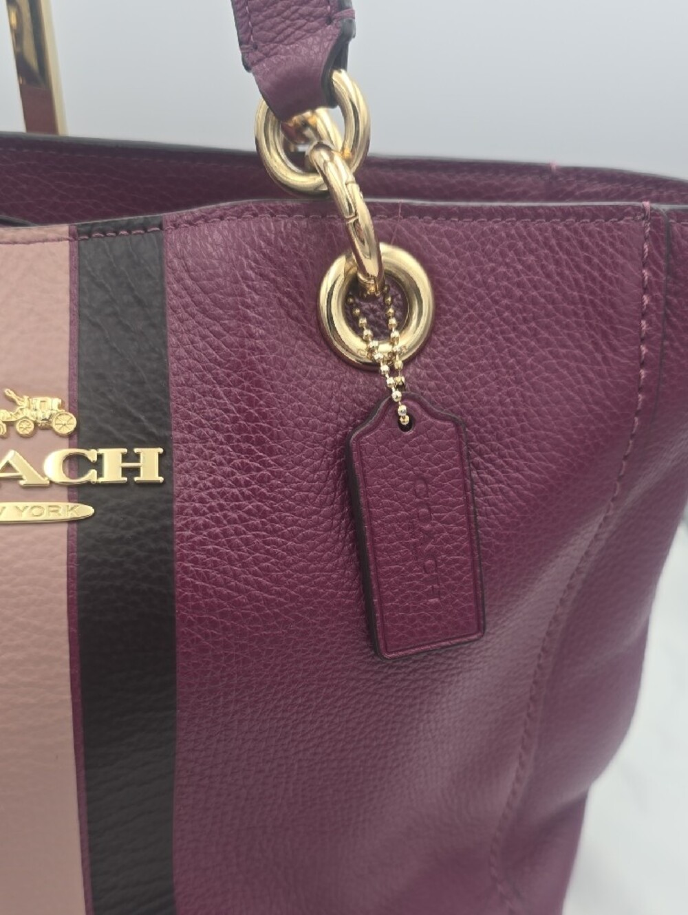 Coach Plum/Pink Varsity Stripe Ava Large Shoulder Bag W/ Gold Hardware (EUC)💖💜 - Picture 5 of 16